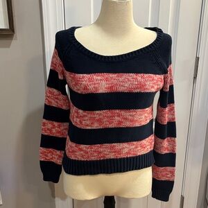 American Eagle Outfitters Navy and Red Striped Sweater Retro Vintage Y2K style